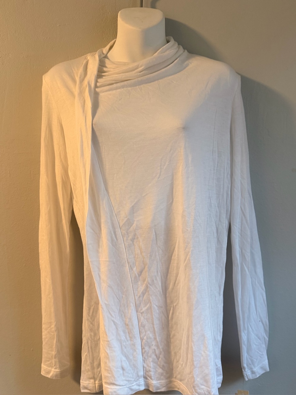 DKNYC White Long Sleeve Top with Draped Neckline